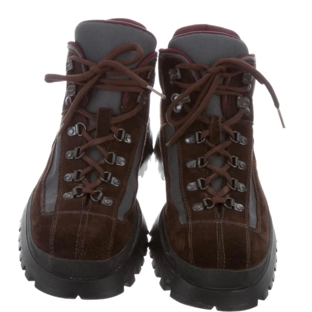 PRADA Suede & Nylon Lace Up Hiking Boots Brown EU 38 1/2 US Size 8 New - Picture 6 of 14